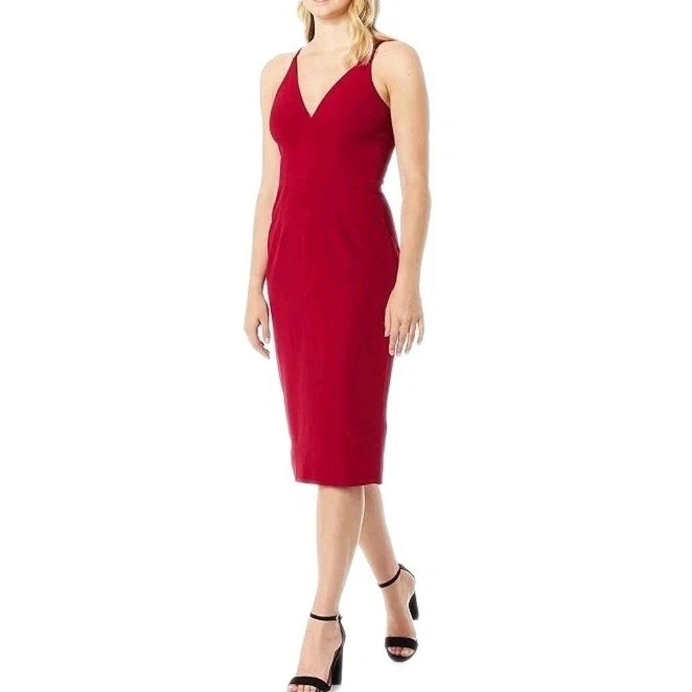 NWT Dress The Population Lyla Red Womens Sleeveless Cocktail Party Midi Dress S